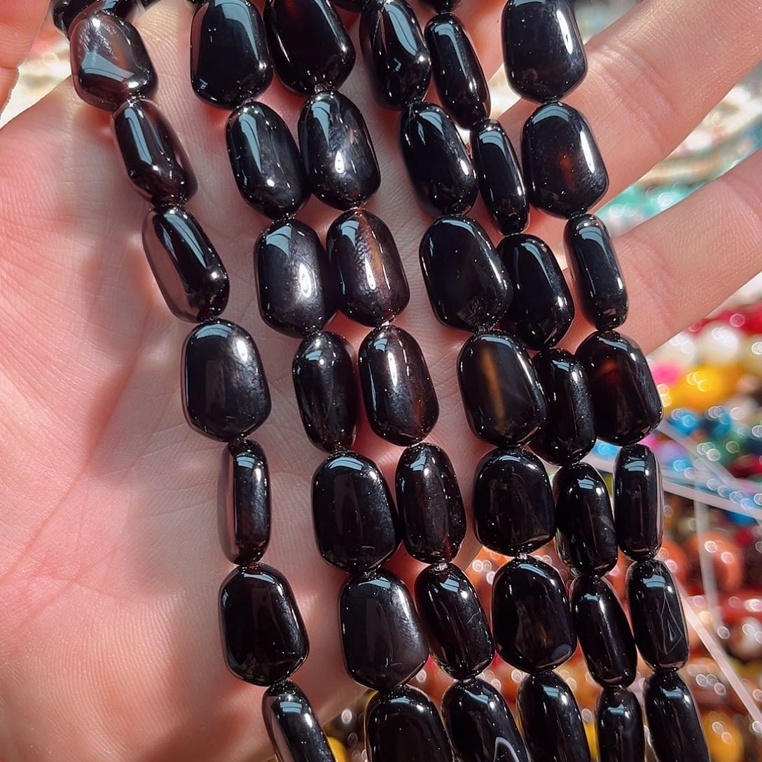 玛瑙/玉髓合金珠宝半成品黑玛瑙一条11x16mm