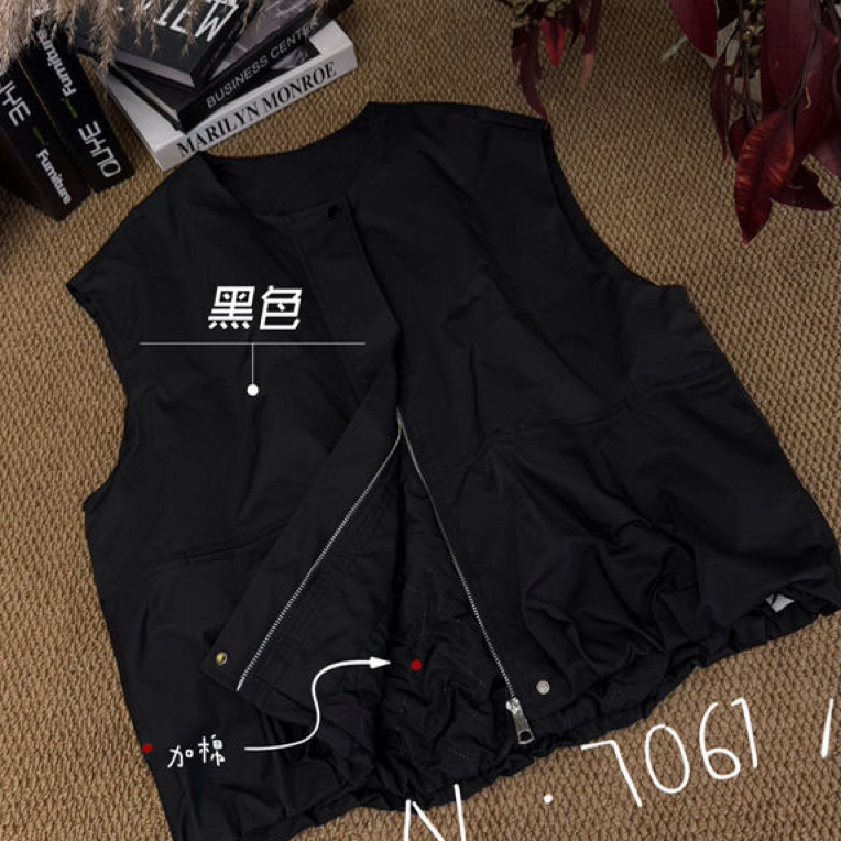 常规款口袋马甲拉链纯色学院风马夹百搭原创设计厚款加棉宽松马甲