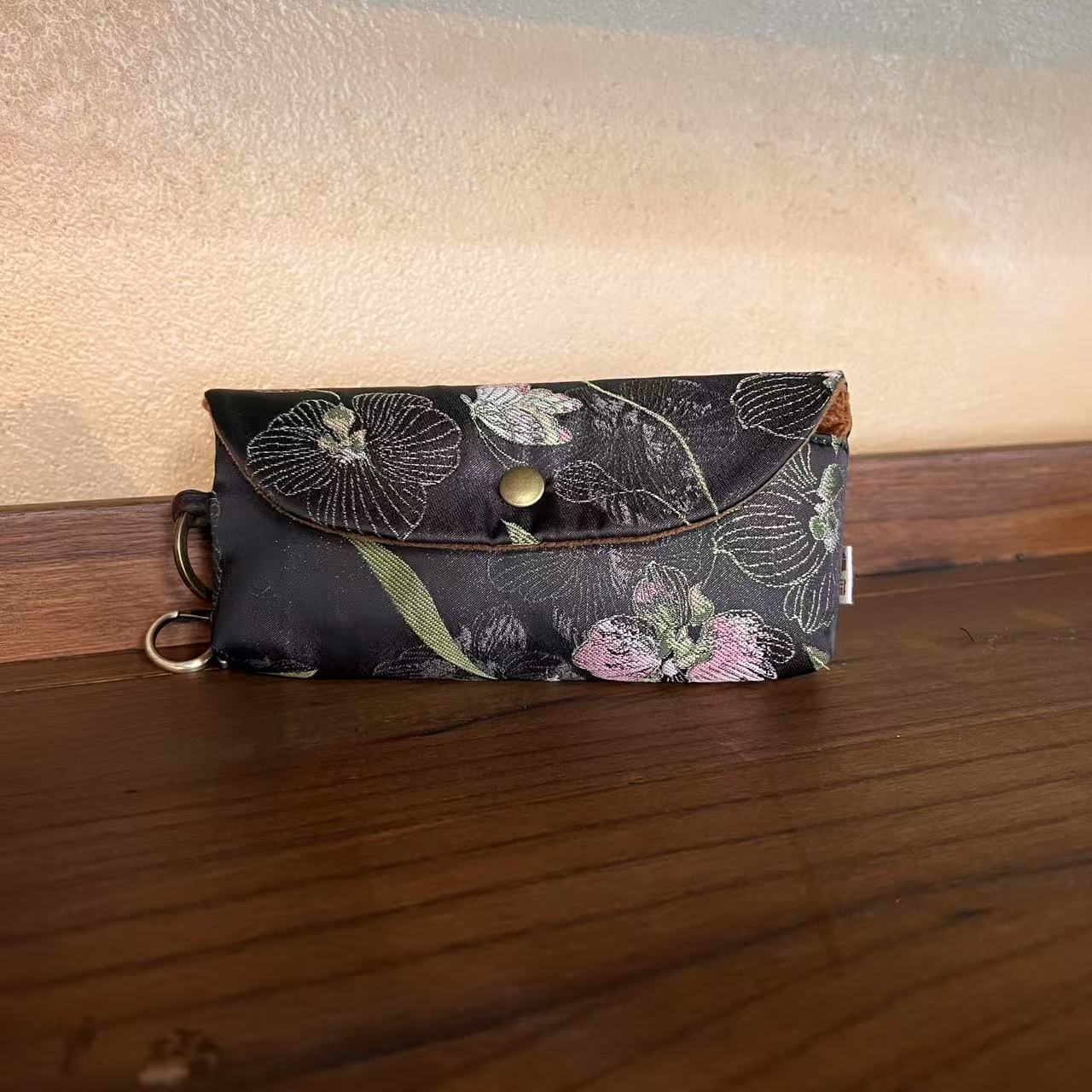 阿茶 【粉绒花】织锦眼镜袋19*10*3（慢蓝S1046）