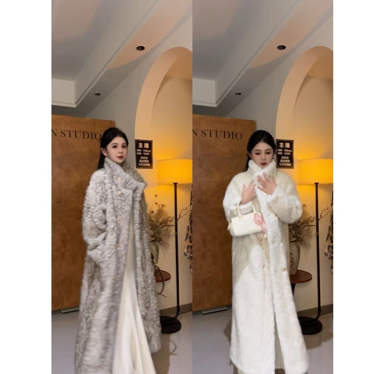 人造皮草 立领长款毛毛大衣外套女