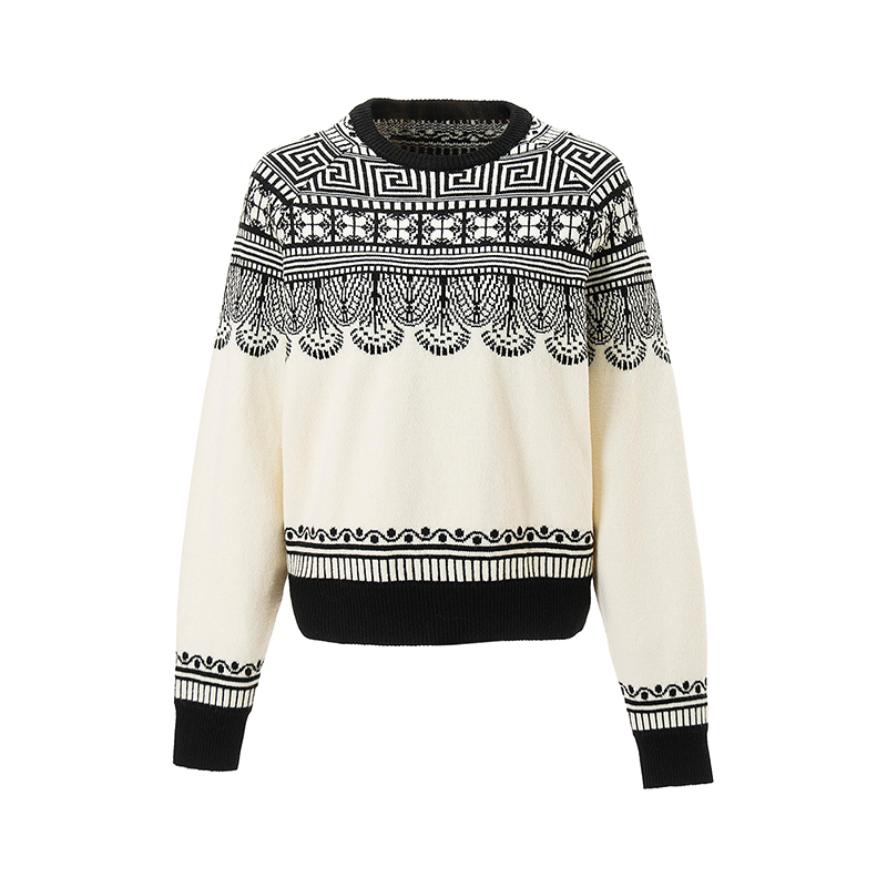2024秋冬新款潮流圆领提花圣诞元旦套头针织衫女轻奢保暖时尚毛衣