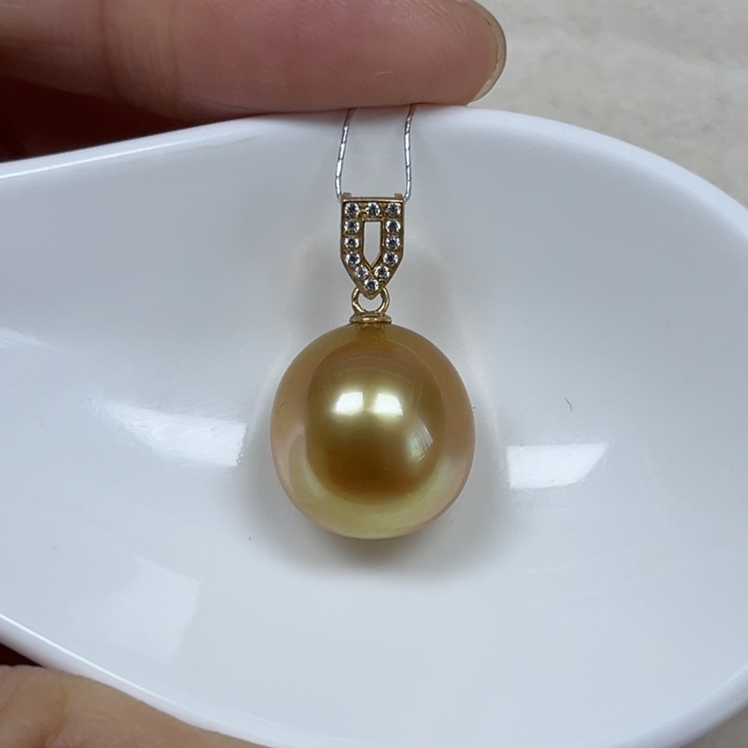 海水珍珠吊坠(不含链)18K金镶嵌13.4mm