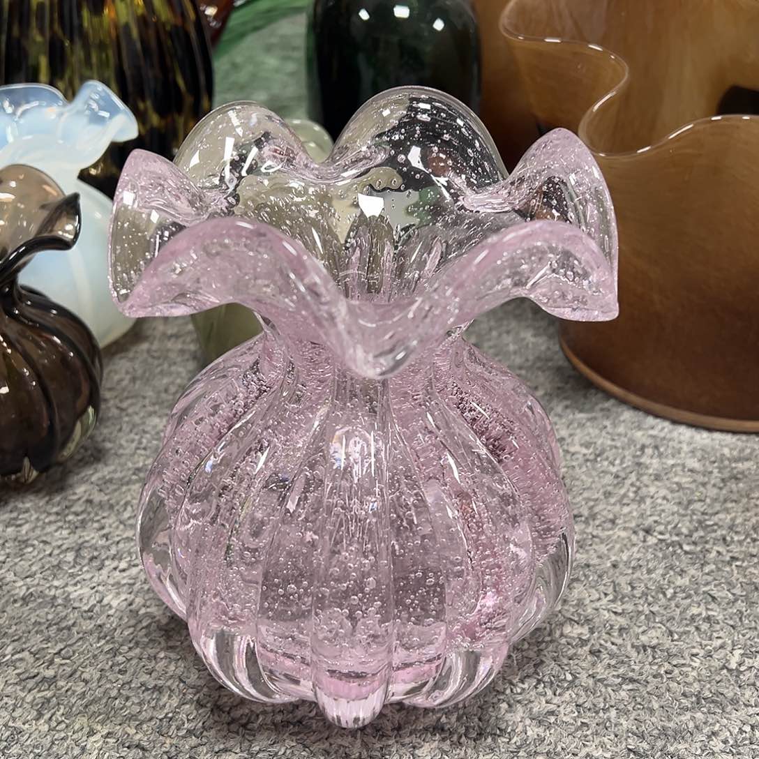 琉璃高16金红密集气泡琉璃钱袋花器