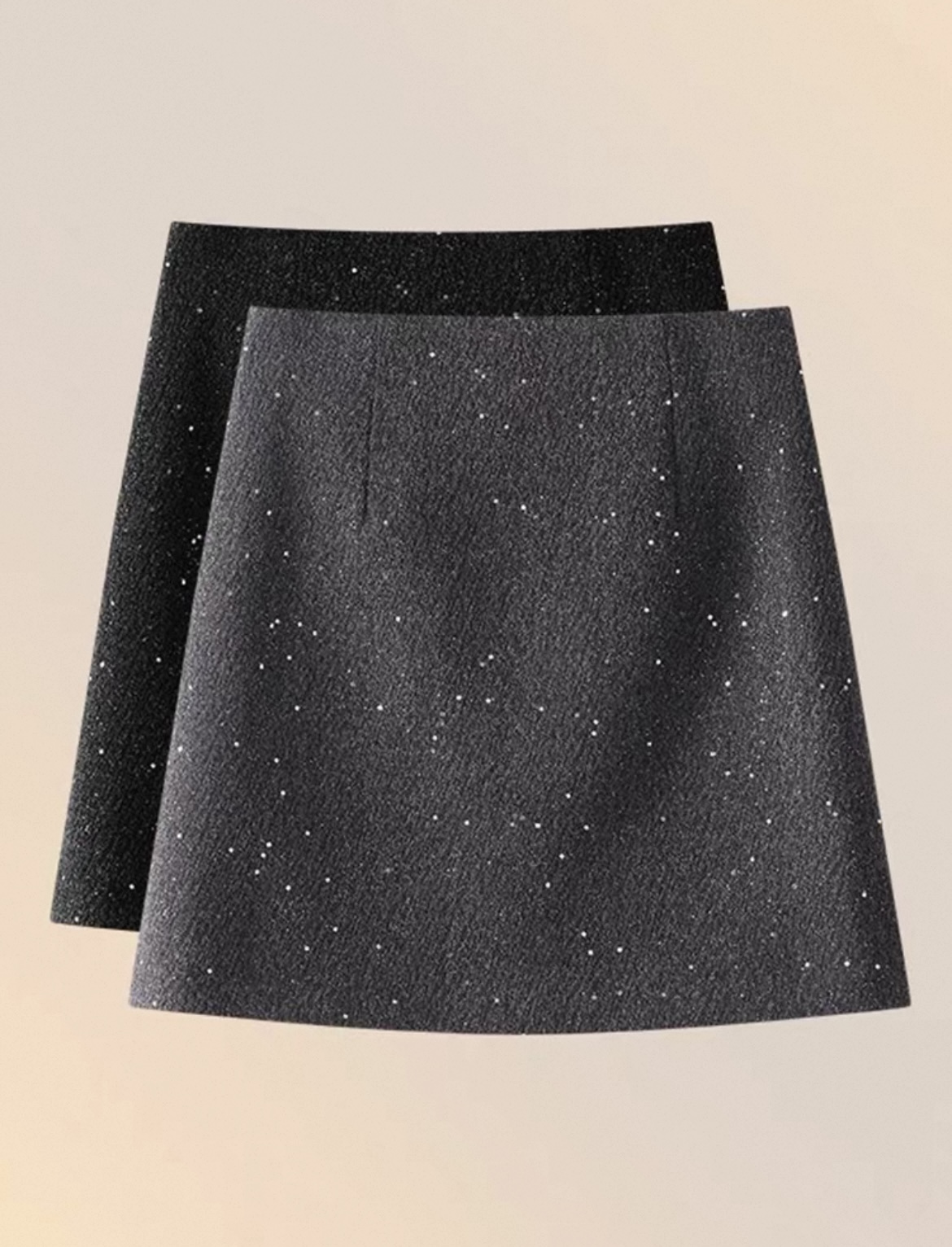 2026早春黑色亮片短裙女秋冬新款显瘦百搭毛呢包臀裙a字半裙83332