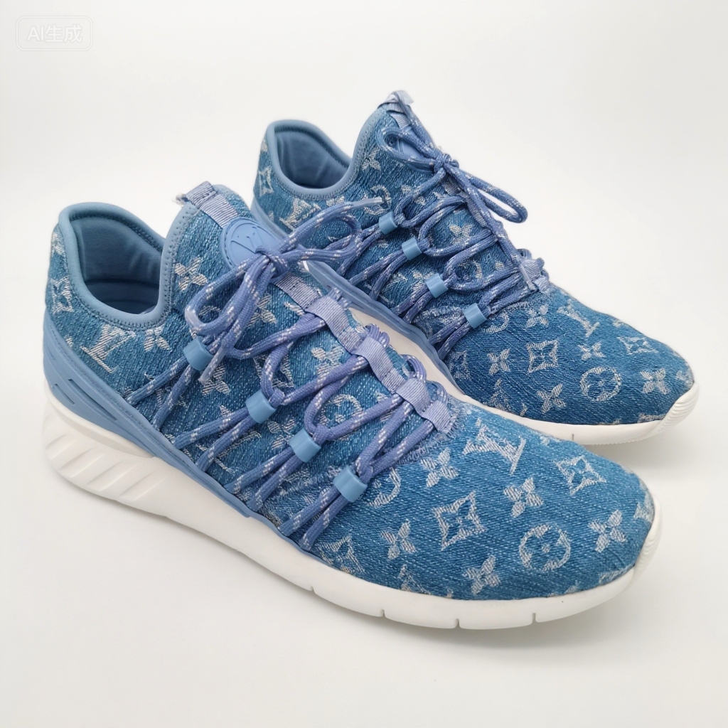 99新 LouisVuitton/路易威登 蓝色牛仔老花满印运动鞋 8欧VS8292
