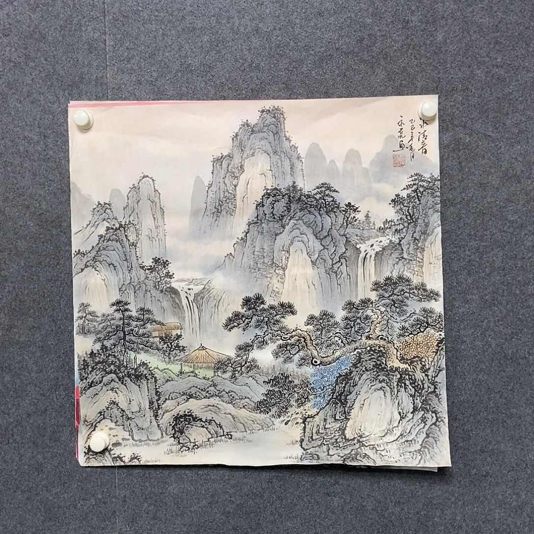 国画四尺斗方山水一副