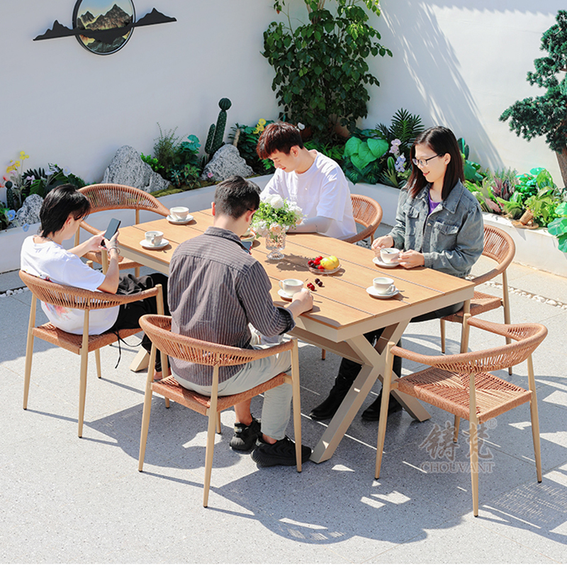 户外家用露天防水防晒餐桌椅别墅拉伸桌耐用户外庭院桌椅