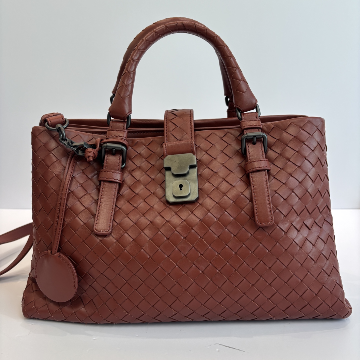 99新 BOTTEGA VENETA/葆蝶家 红色编织款 Roma罗马单肩包 08603