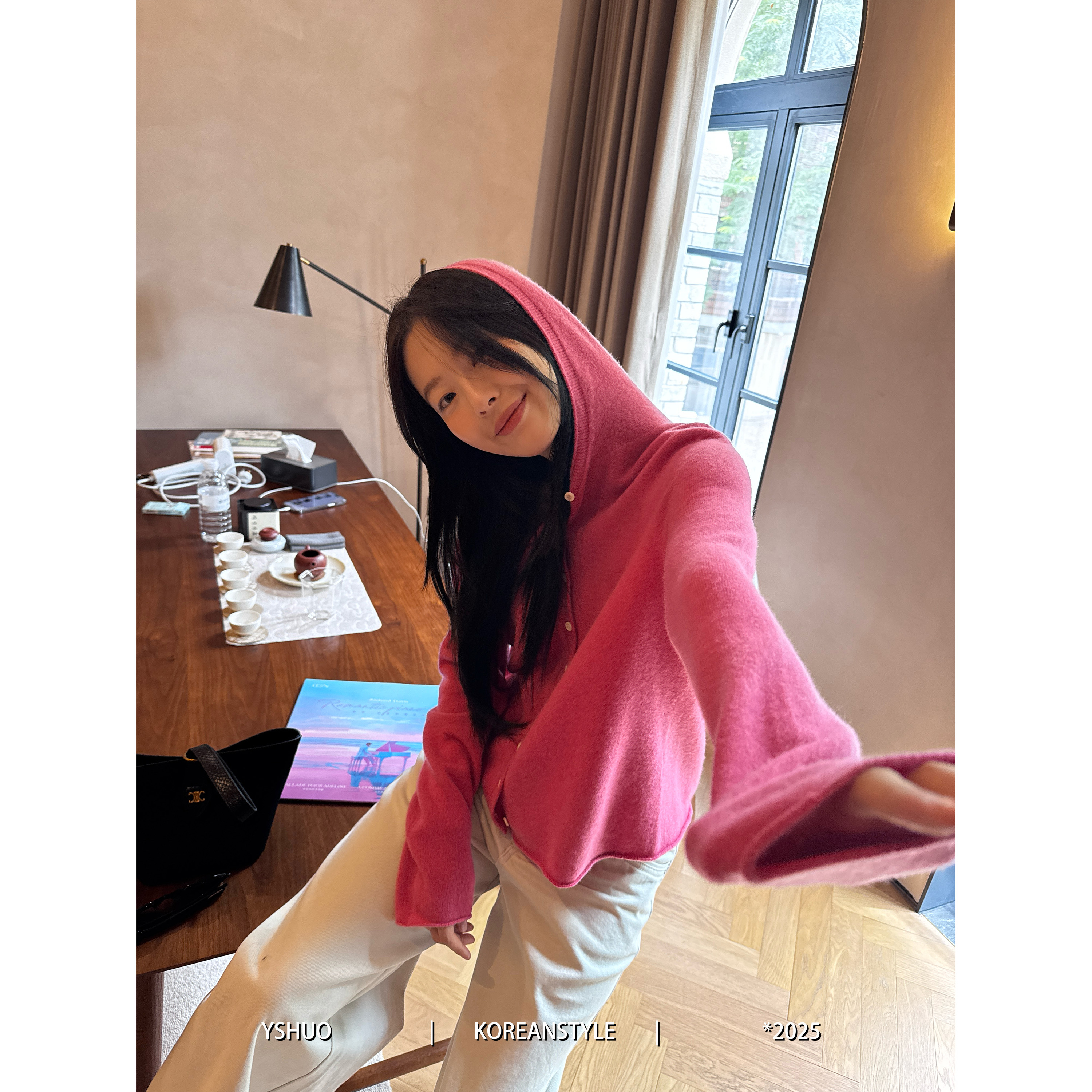 【满分无缝一体】单排扣连帽针织衫宽松柔软亲肤开衫上衣25386