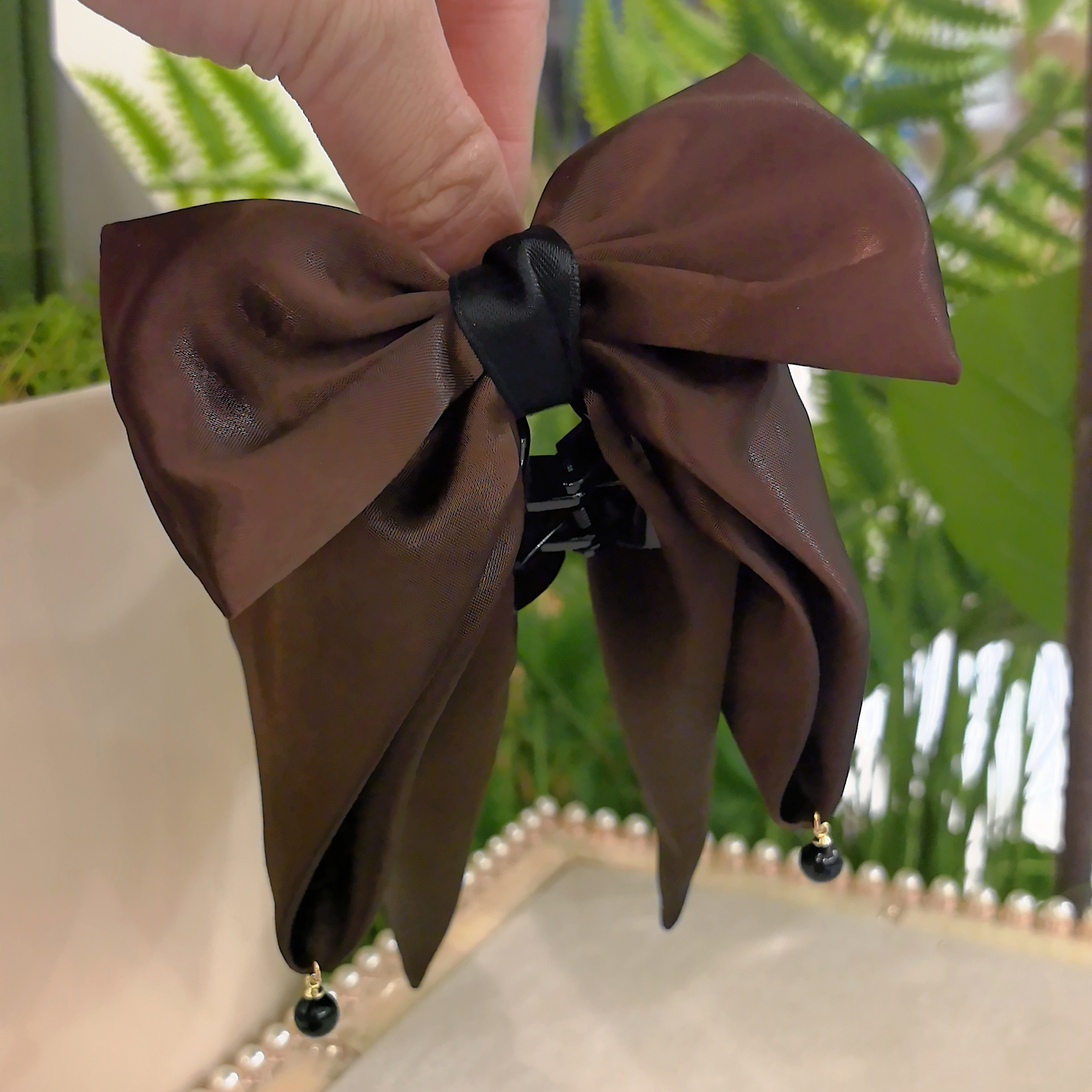 韩系新款精致深咖色蝴蝶结提溜时尚百搭高马尾抓夹WM-516