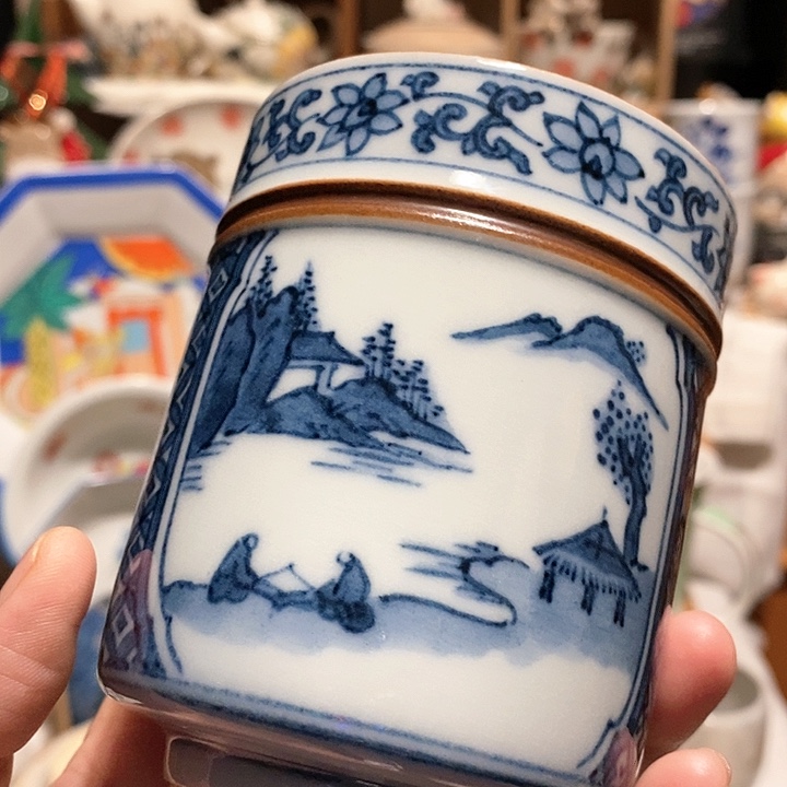 九谷寿乐手绘青花手握杯