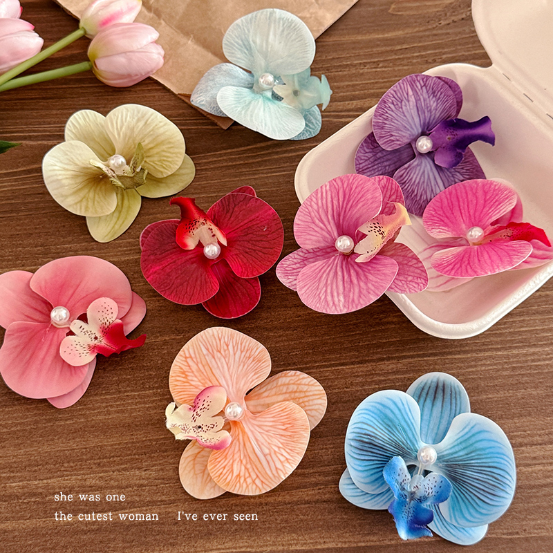 绿色薄荷曼波蝴蝶兰花朵发夹女边夹侧边夏季刘海夹发卡夹子头饰