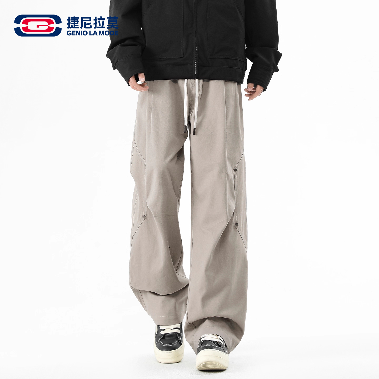 GENIOLAMODE美式潮牌纯棉工装裤子男士秋季机能休闲宽松直筒长裤