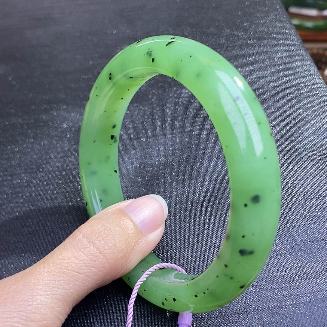 和田玉碧玉乌兰海毕业级手镯54.6圈口未镶嵌