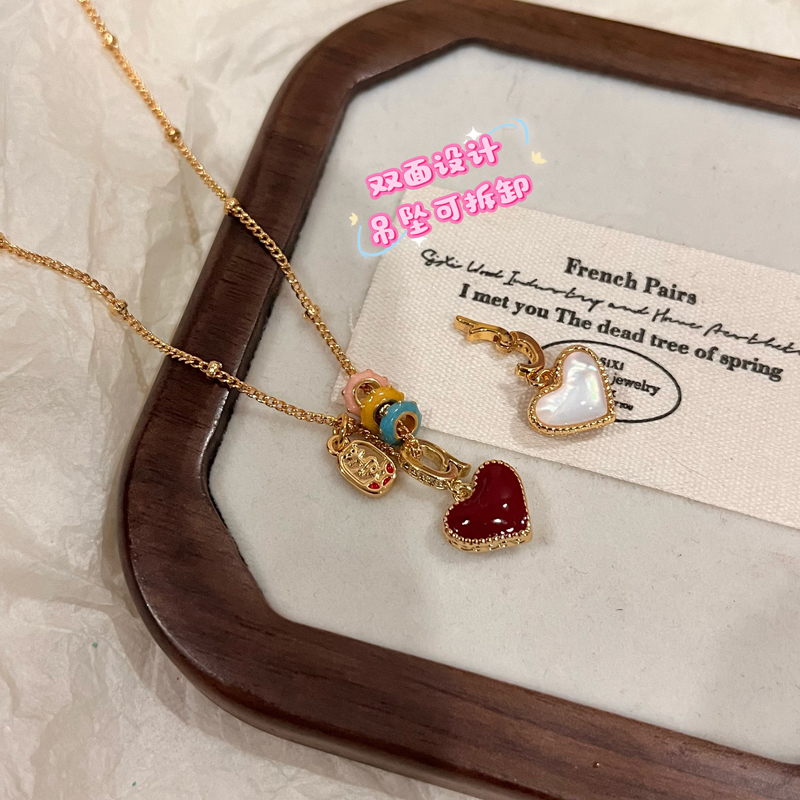 铜项链 双面滴油爱心吊坠毛衣链女秋冬轻奢小众高级感锁骨链7263