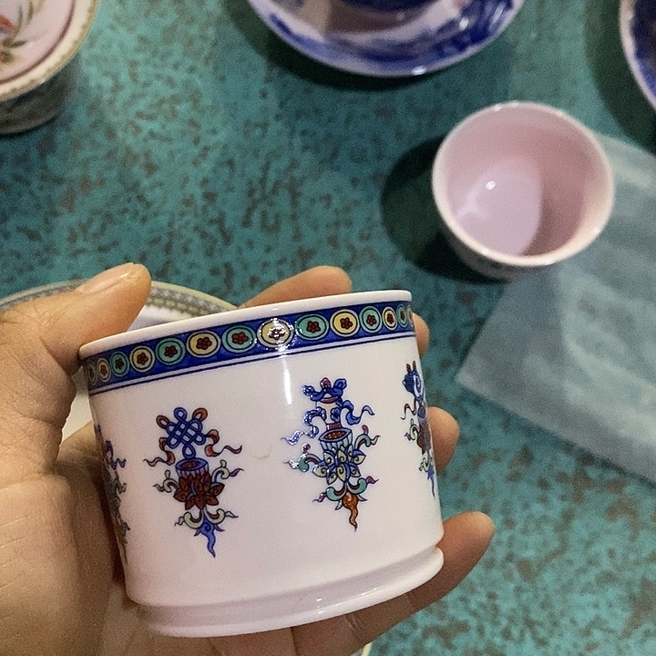 摆件陶红稀土墨彩鸟直筒杯