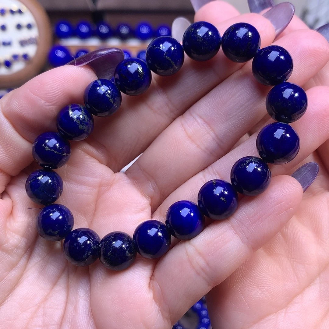 天然原矿阿富汗青金石10.8mm黑加仑金腰单圈手串男女同款