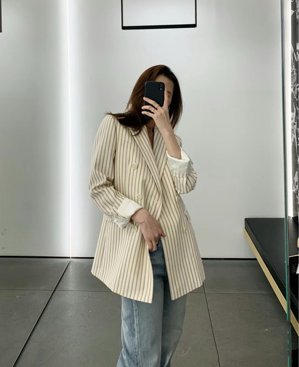 99新 Celine/思琳 双排扣条纹羊毛西服外套36码