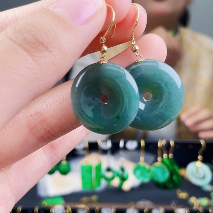 翡翠耳饰18K金镶嵌饰品