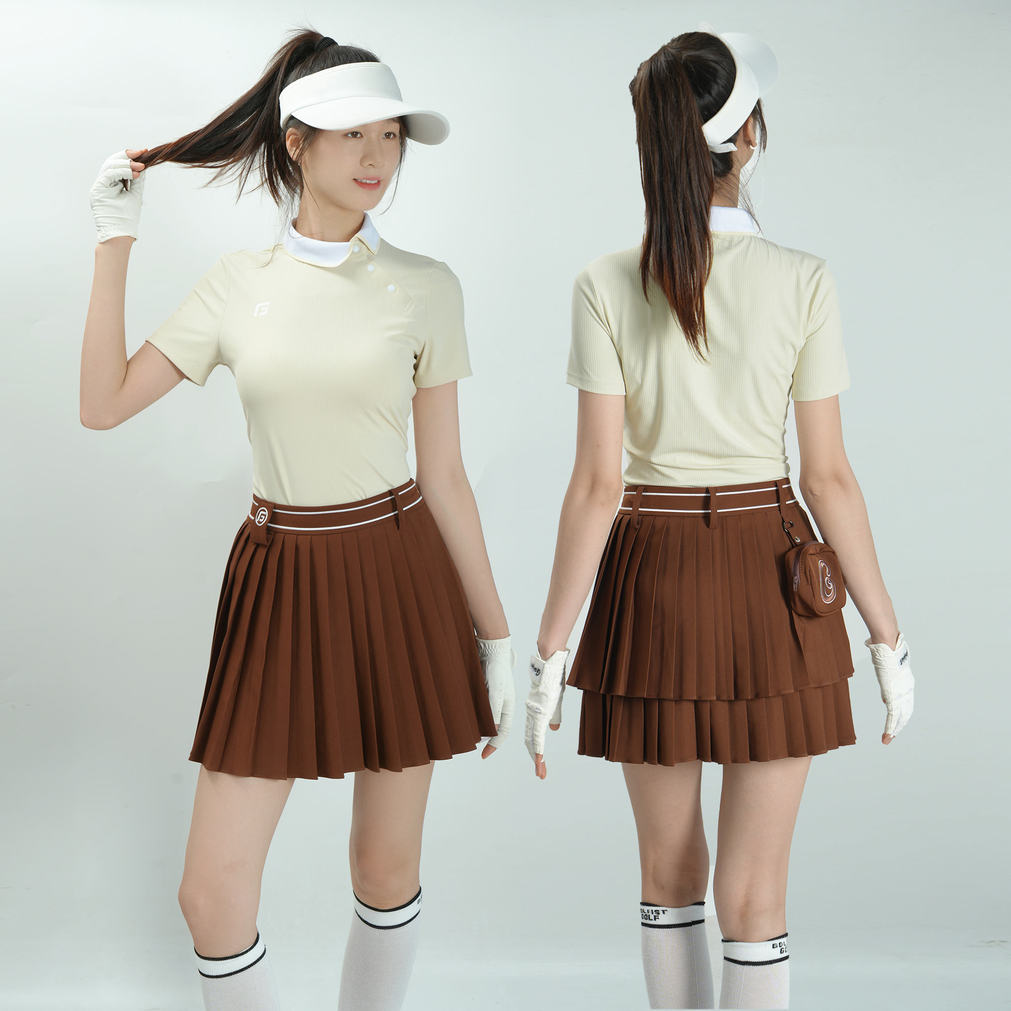 高尔夫新款服装夏季女士运动上衣户外透气弹力短袖韩版A字百褶裙