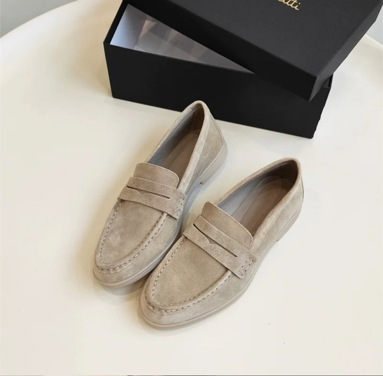 [OROSCURO]新款软糯舒适乐福真皮反绒一脚蹬通勤平底鞋1582