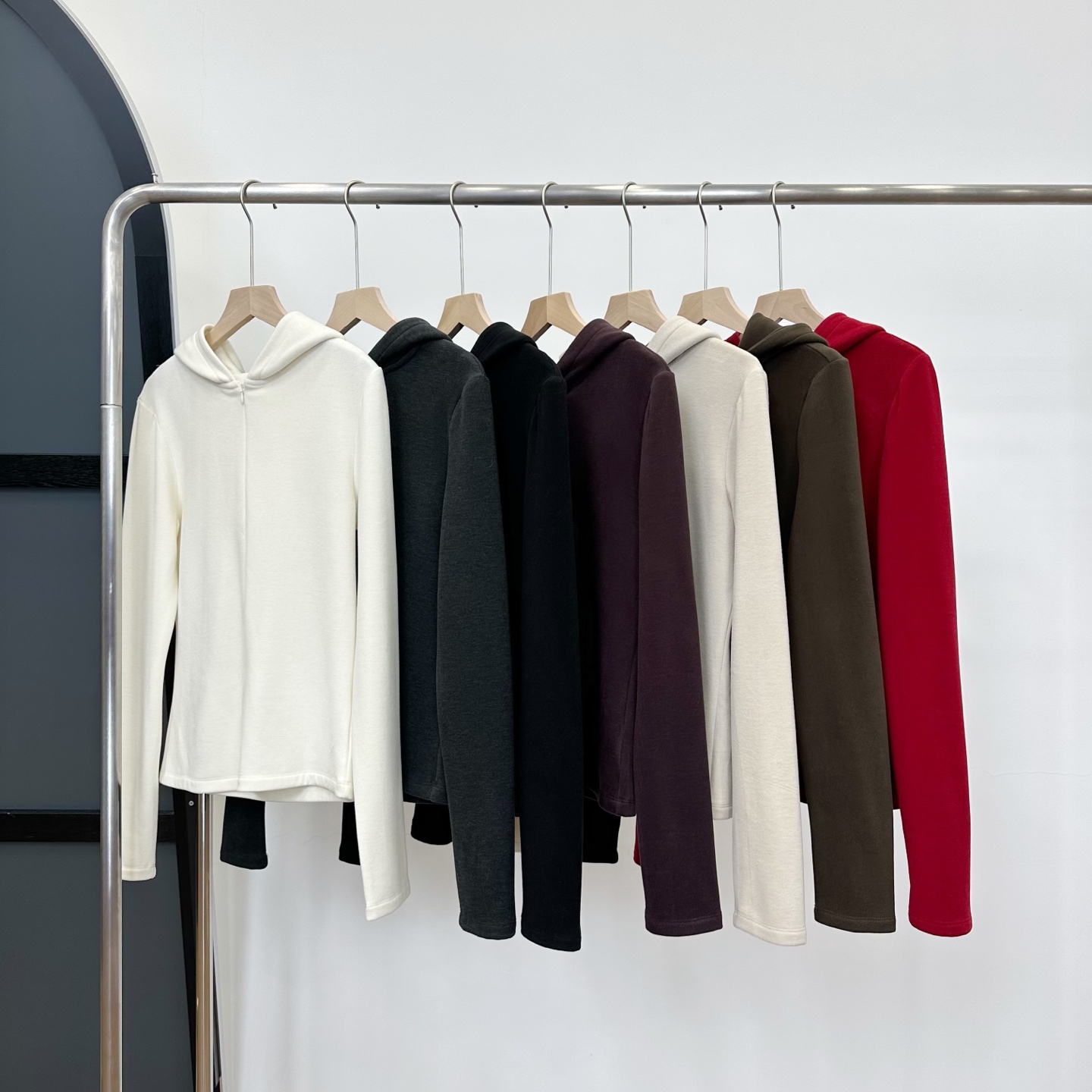 【若若美】X-2632华绒蚕丝羊毛半拉链连帽打底衫秋冬女修身长袖卫衣