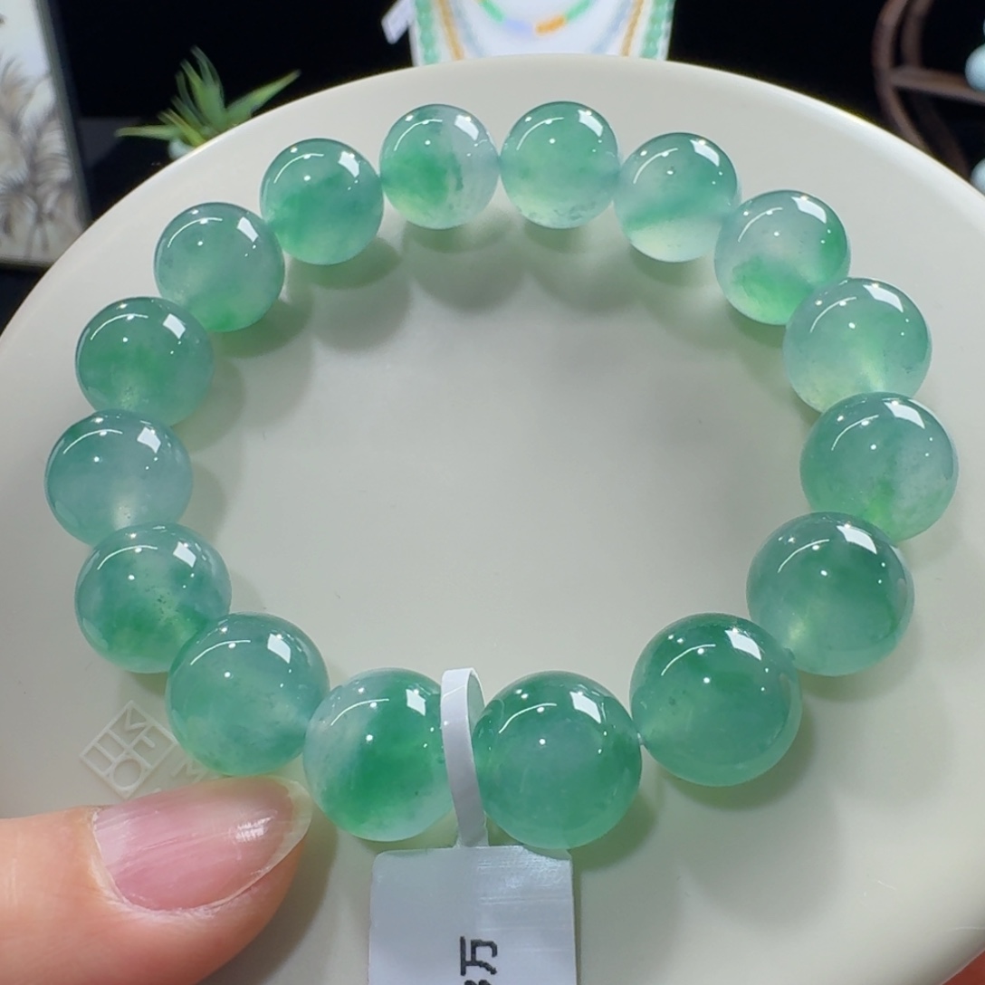 未镶嵌手链翡翠吴*高冰木纳果冻飘绿花单圈12.5mm(首款)
