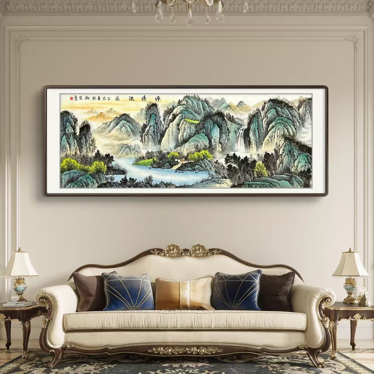 《源远流长》手绘六尺横幅书画作品客厅书房茶室办公室挂画山水画