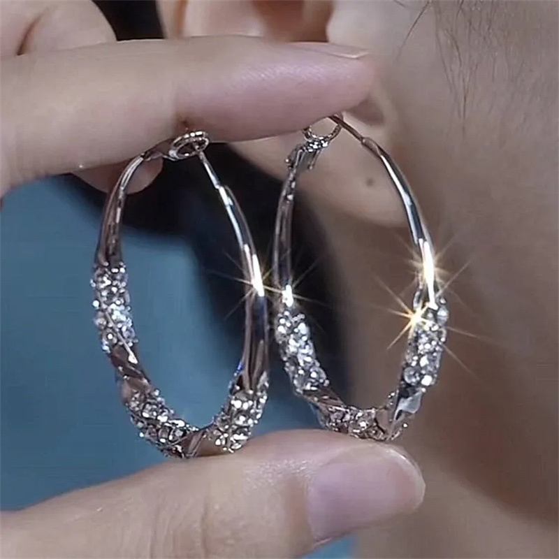 铜合金锆石耳饰  银针简约轻奢大圆圈耳环女爆款高级感小众时尚