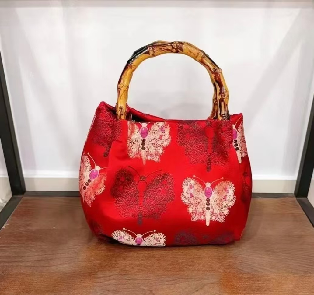 宋锦提花高定手工蝴蝶手提包