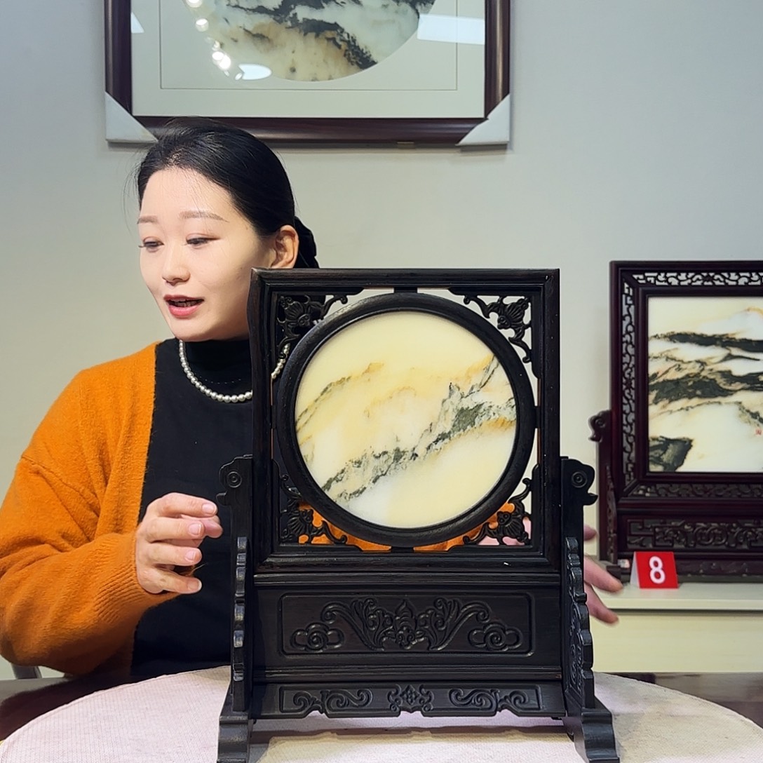 石材29×36天然大理石画屏风摆件