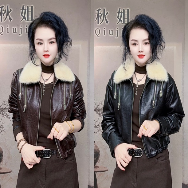 秋姐穿搭-#592新款时尚百搭水貂领油蜡绵羊羽绒服