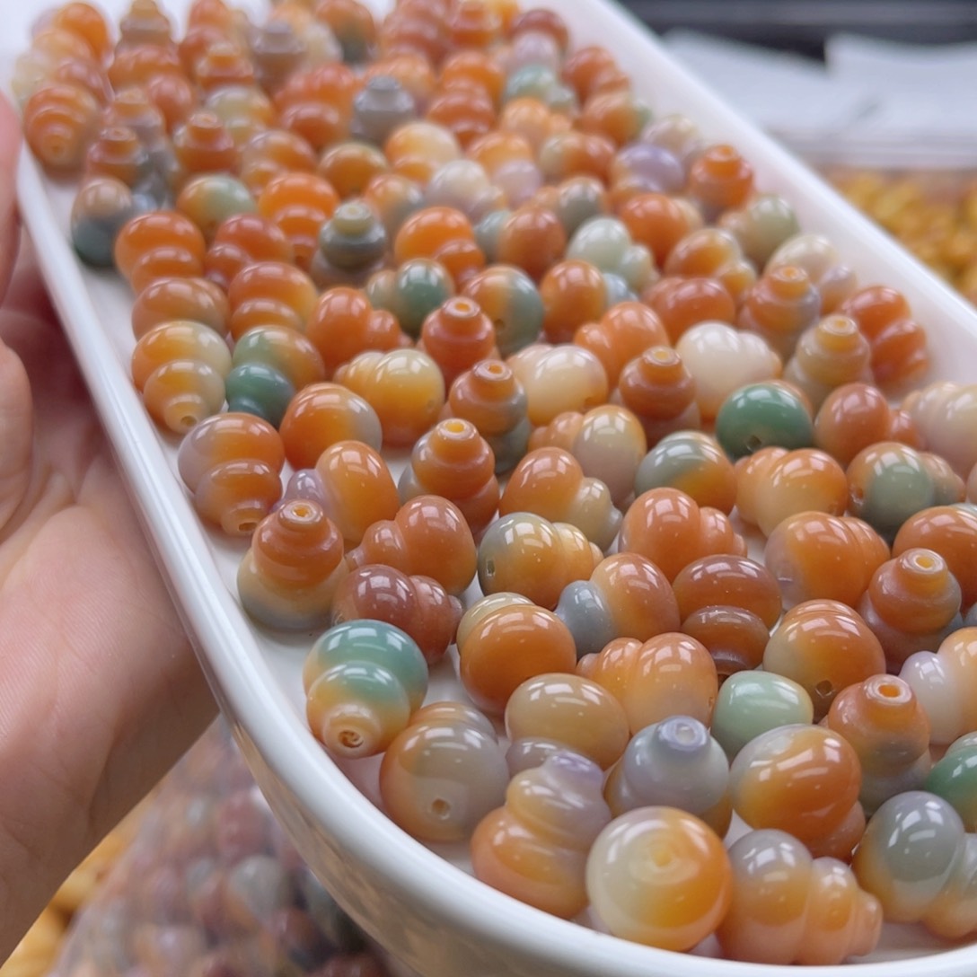 白玉菩提吊坠q12mm/30颗三彩葫芦