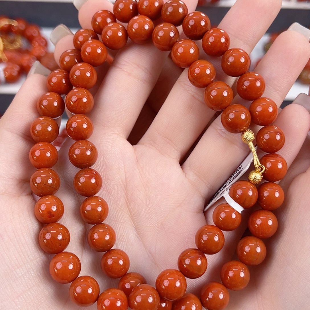 南红玛瑙未镶嵌瓦西柿子红满肉9mm妈妈链