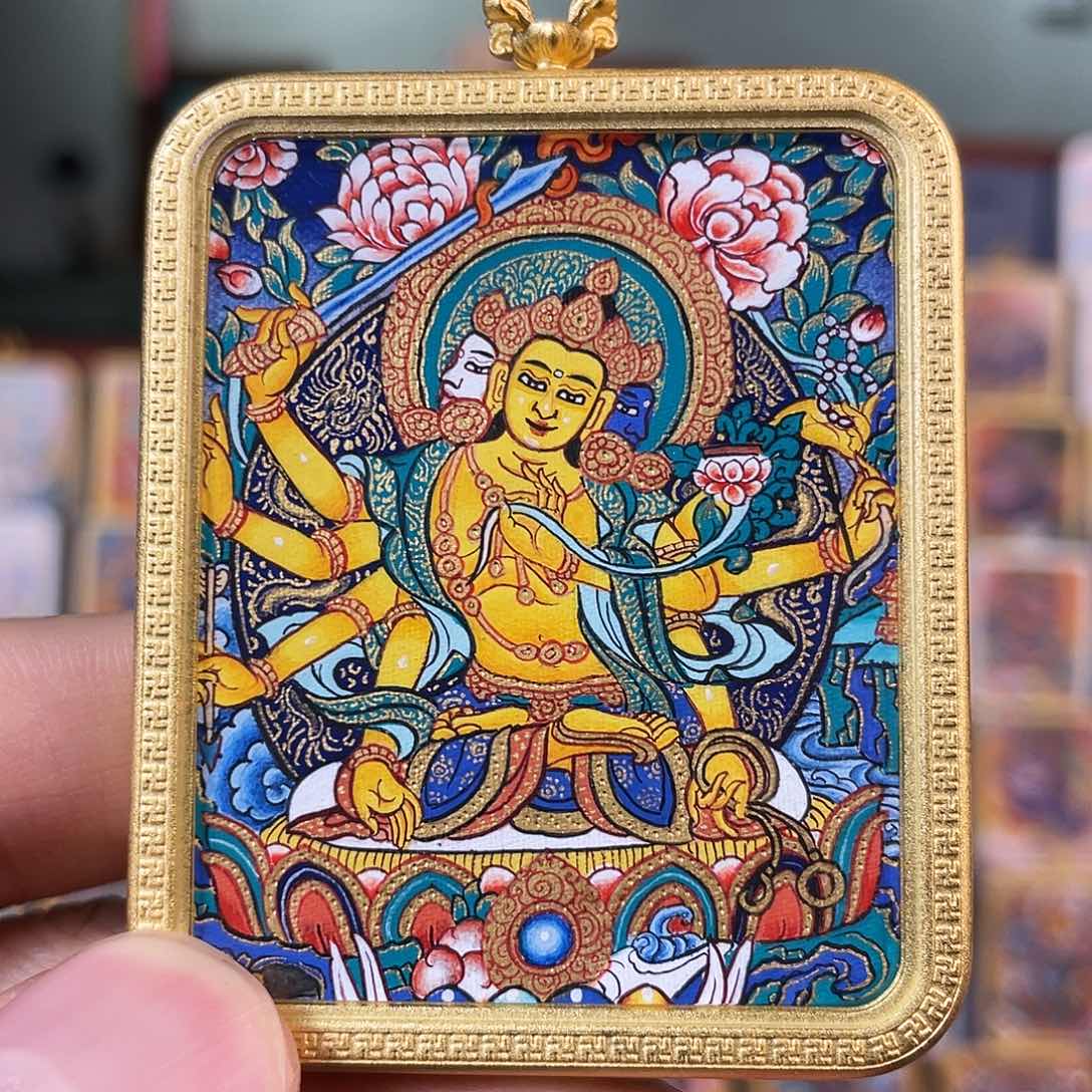 吊坠热贡纯手绘唐卡m八臂文殊