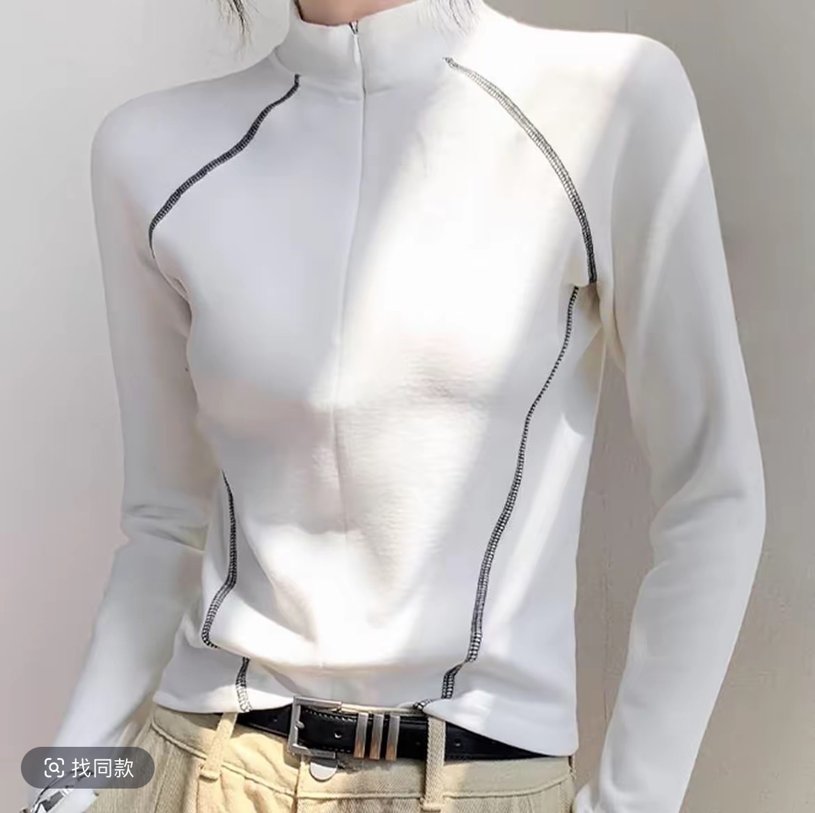 B227短款长袖半高领女士中领秋款加绒休闲内搭网红