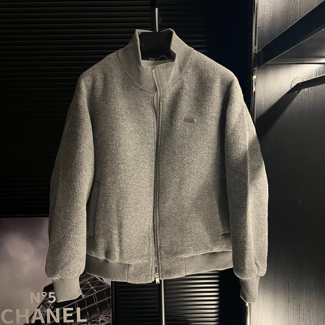 CQ-编织小香风粗纹呢料棉服男宽松冬季加厚立领外套