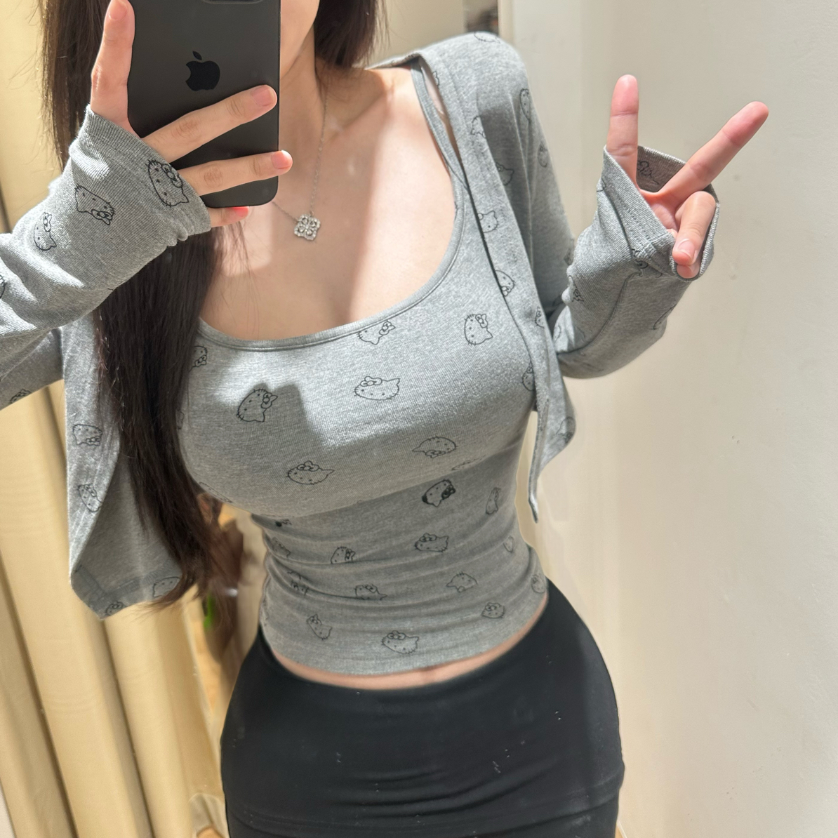 纯欲辣妹套装女早秋季气质长袖开衫上衣吊带背心两件套