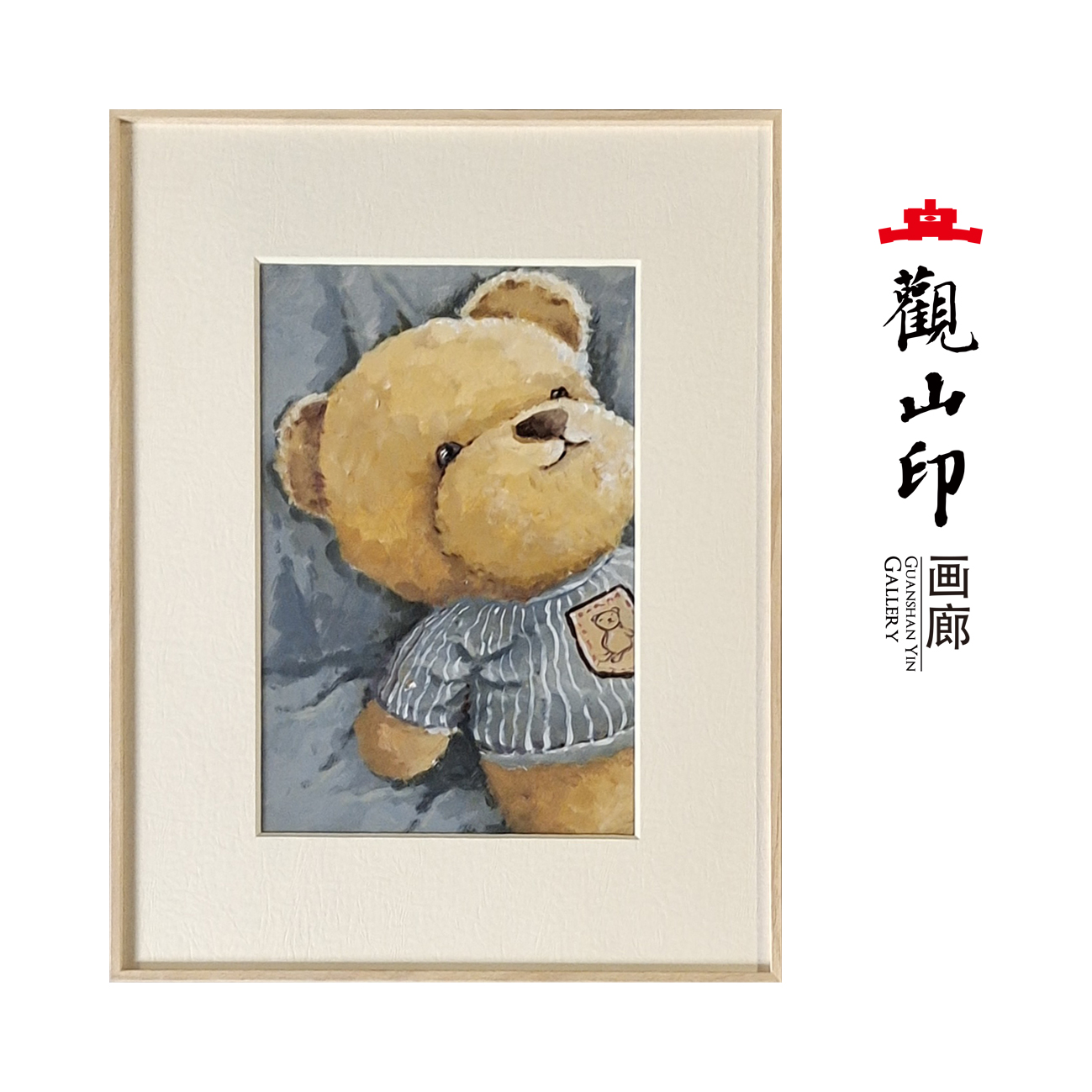 WM原创手绘布面油画39.5x51.5cm小熊作品1807