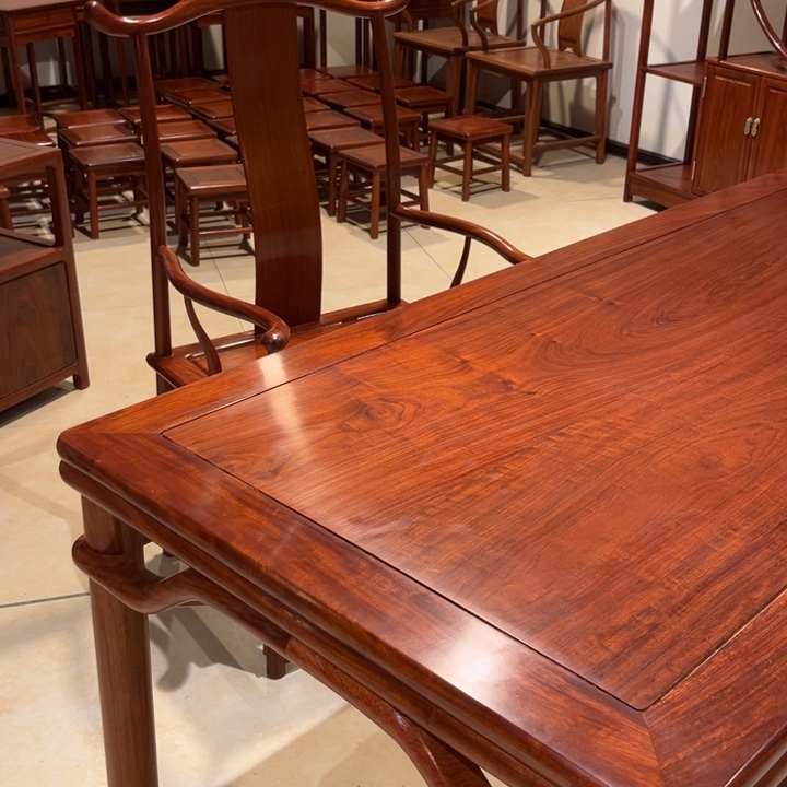 紫檀木类家具悦****计缅甸花梨木圆包圆两件套画案