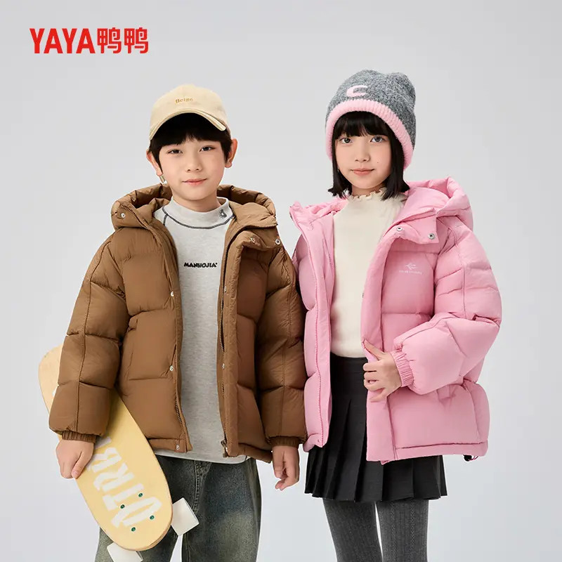 YAYA/鸭鸭冬季中大童爆款休闲时尚风连帽马卡龙色羽绒面包服外套