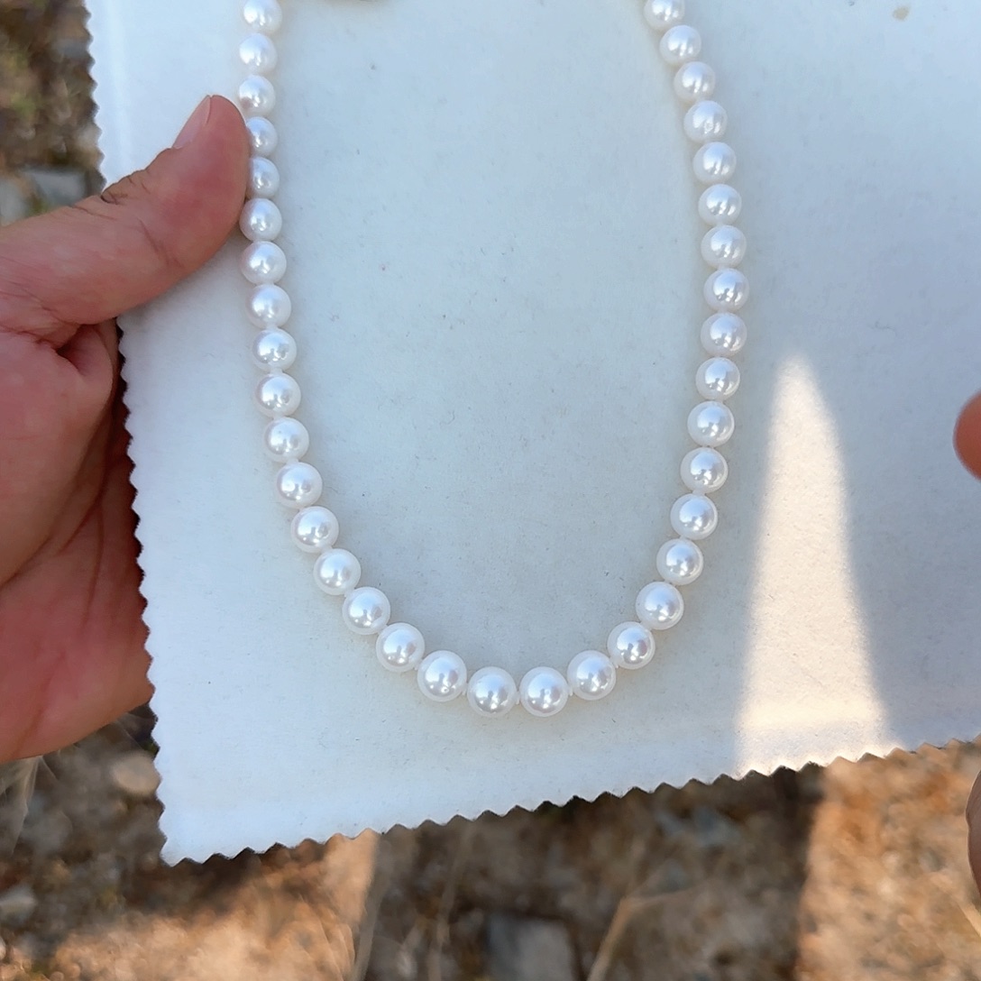淡水珍珠颈饰银S925镶嵌8-9无核极光镜面正圆白亮