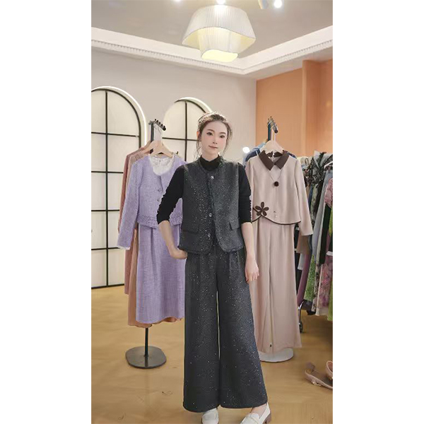 L9687 2025年秋季新款时尚气质显瘦上衣小衫+马甲+阔腿裤