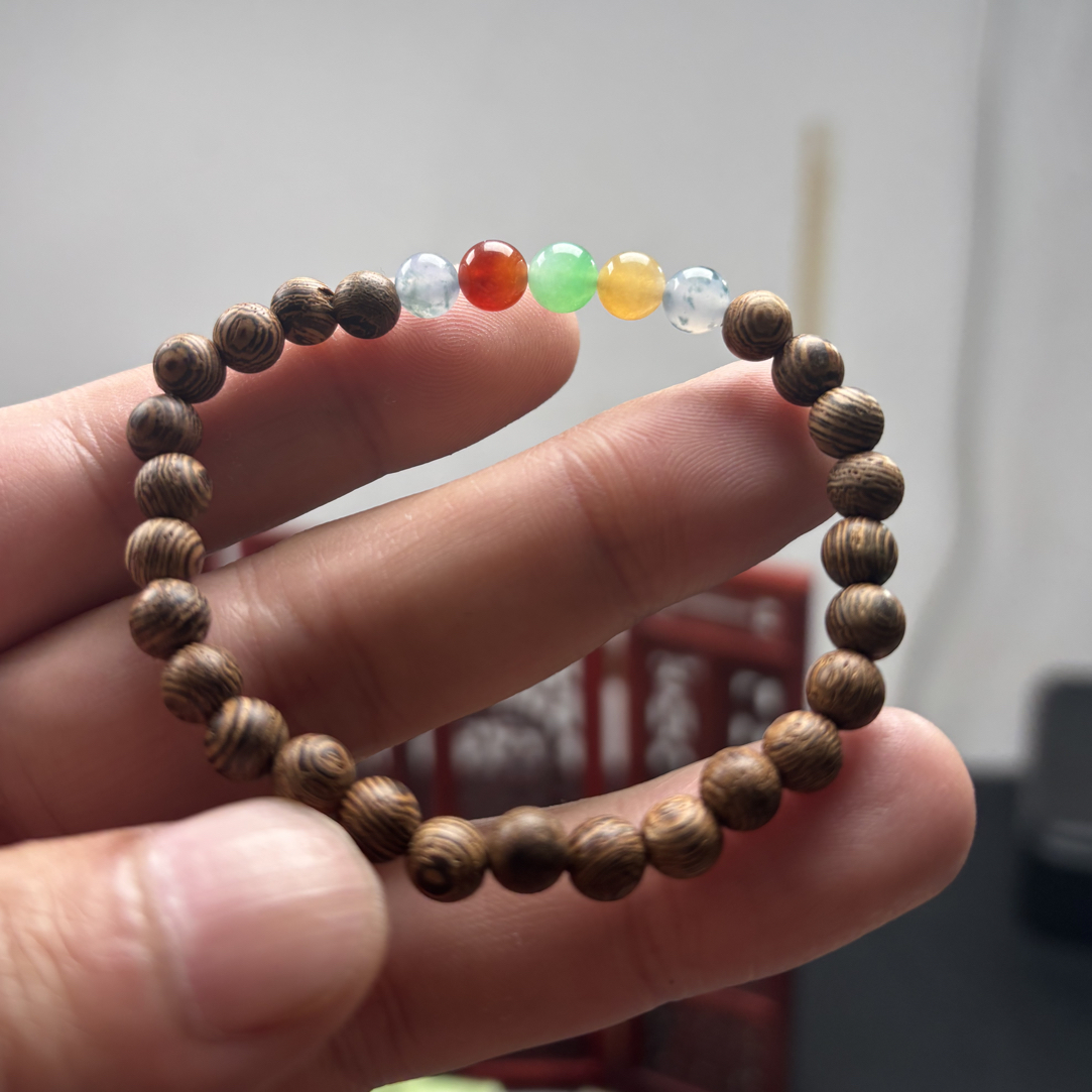 缅甸天然翡翠a货五彩珠卡6