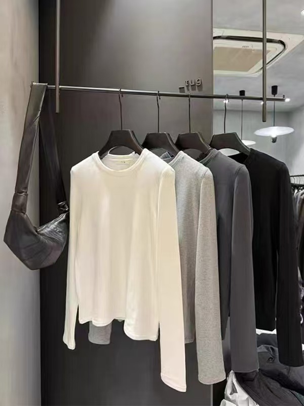 现货tug 韩国东大门 2025秋冬新款纯色加绒圆领修身长袖打底