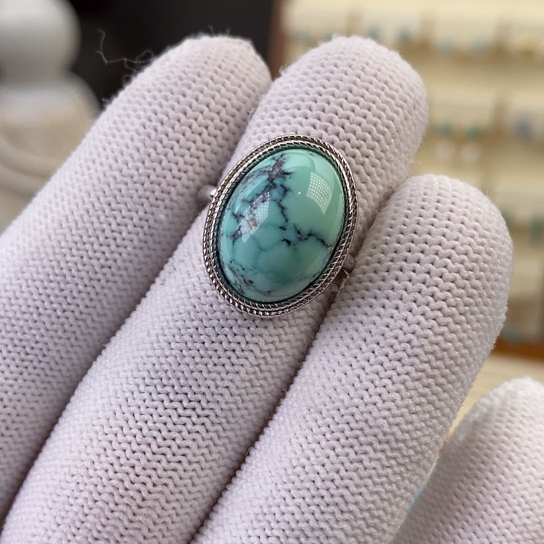绿松石戒指银S925镶嵌万**山