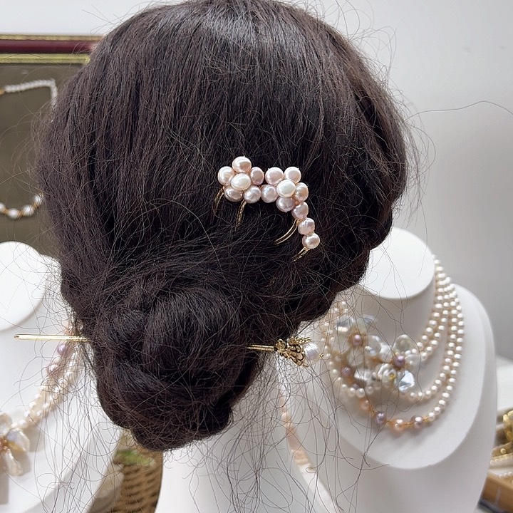 淡水珍珠发饰银S925镶嵌