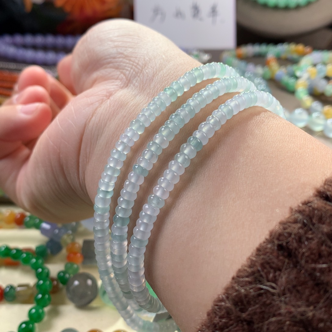 翡翠手链未镶嵌冰幻彩算盘项链