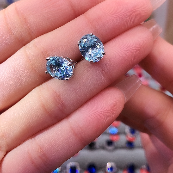 海蓝宝石耳坠银S925镶嵌