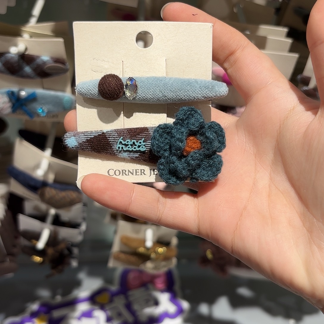 布艺非金属蓝色小花ab拜拜夹